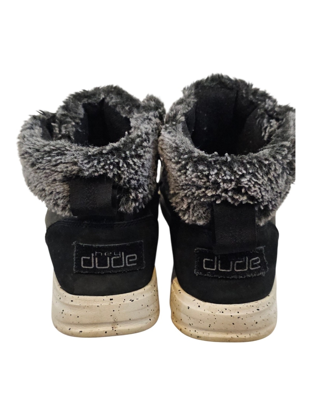 HEYDUDE Eloise Women’s Suede Faux Fur Lined Ankle Boots Black Grey Size 8 - Picture 2 of 8